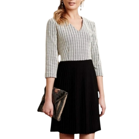 GANNI‎ | Anthropologie Black & Tan Pleated Mini Dress in Size Medium - Picture 1 of 9